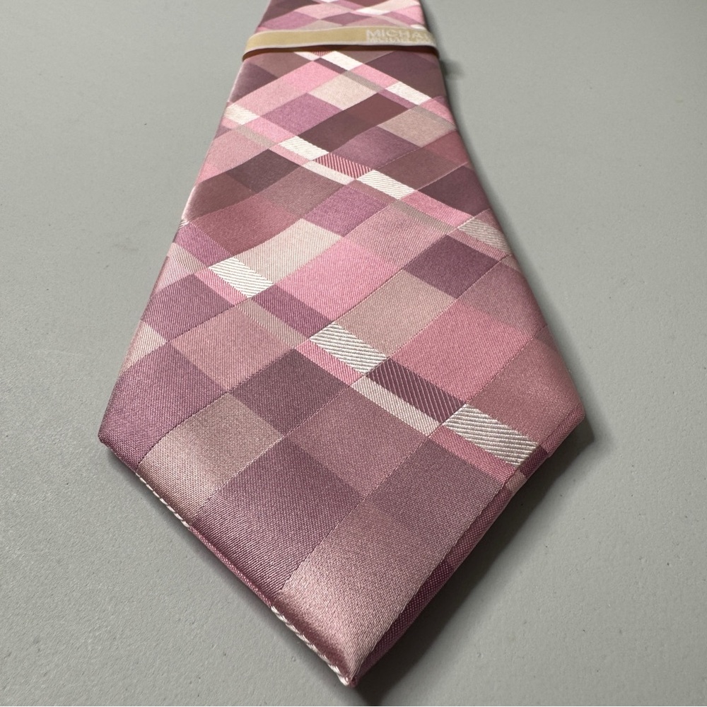 NWT Michael Kors 100% SILK Tie - Pink Plaid Pattern - 3.5”x57.5” - Picture 4 of 5